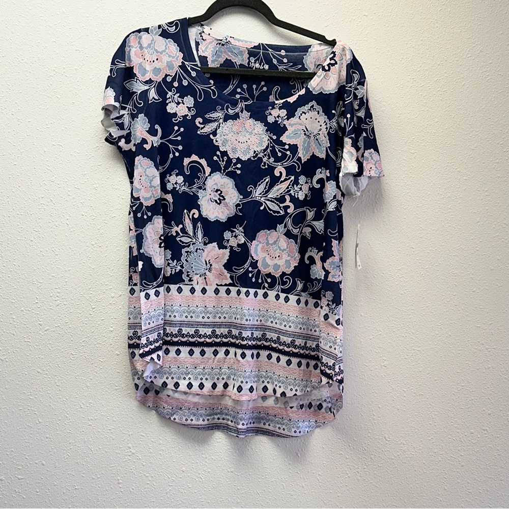 Style & Co. Embellished Floral Design Multi Tone Top NWT